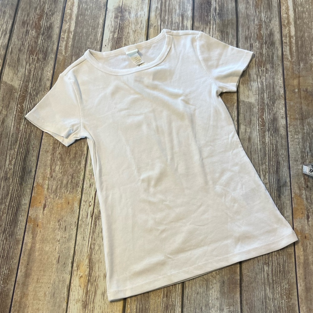 H&M Basics NWT White Ribbed T Shirt Women's Short Sleeve Size S